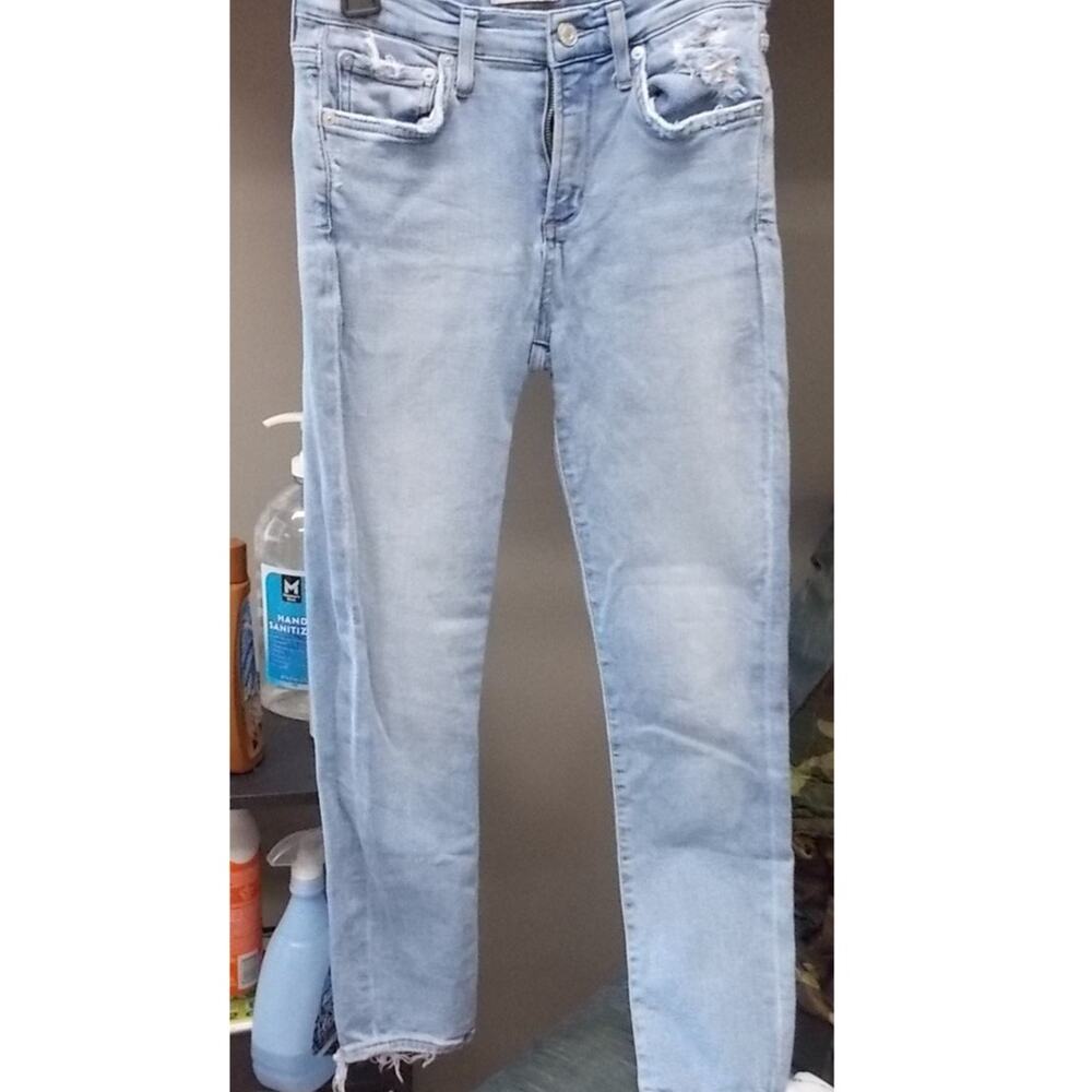 AGOLDE Los Angeles Premium Light Wash Distressed Slim Jeans Raw Hem Distressing